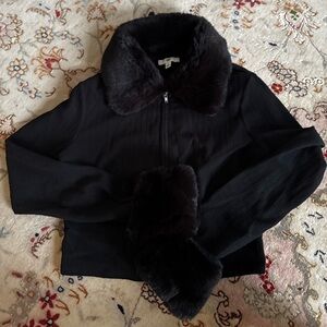 BP Black Cropped Zip Up with Faux Fur Accents